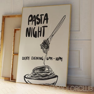 Impresión digital de "Noche de Pasta", imprimible de comida italiana, imprimible de espaguetis de cocina, regalo divertido para amantes de la pasta