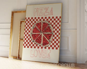 Retro Pizza Lover Art Print, Red Kitchen Poster (Digital Download)