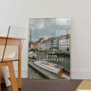 Carte postale de Copenhague, impression d'art numérique murale Nyhavn colorée et floue, affiche de voyage scandinave à Copenhague, photo imprimable Danemark