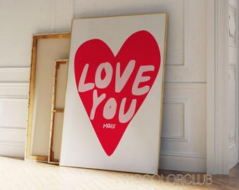 Love You More Heart Print: Red Typography Wall Art (Digital Download)