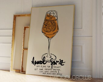 Aperol Spritz Sketch Art Print, Cocktail Bar Cart Decor (Digital Download)