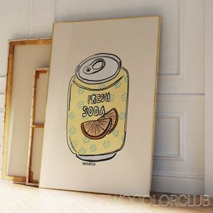 Soda Wand Kunst Download, Cool Juice Poster, frische Soda Druck, Bar Warenkorb Wandkunst, Blumen Soda Dose Kunst zum ausdrucken