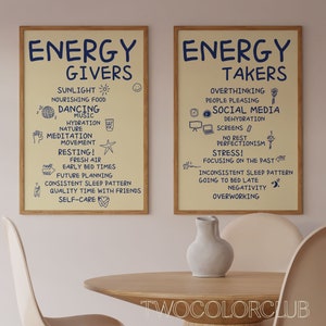 Láminas artísticas de "Dadores y receptores de energía", mentalidad positiva, arte mural tipográfico (descarga digital)