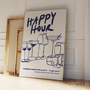 Happy Hour Printable Cocktail Print Blue Happy Hour Bar Cart Print