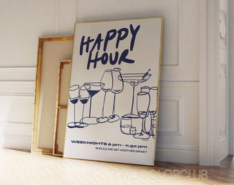 Happy Hour Cocktail Print, Blauer Barwagen Art (Digitaler Download)