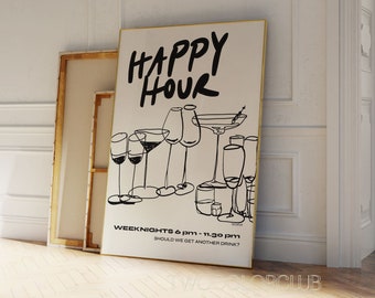 Happy Hour Cocktail Art Print, Modern Bar Cart Decor (Digital Download)