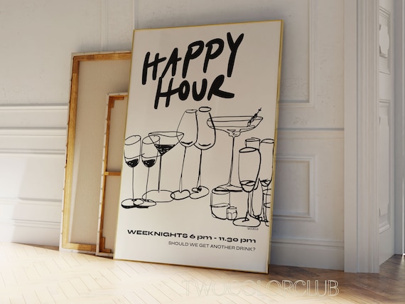 Happy Hour Cocktail Art Print, Modern Bar Cart Decor (Digital Download)