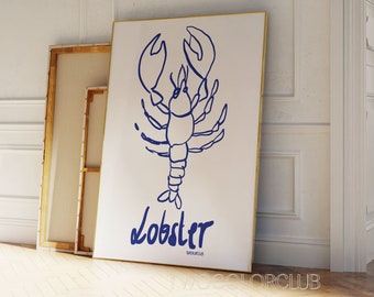 Blue Lobster Sketch Print, Coastal Kitchen Art (Digital Download)