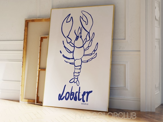 Blue Lobster Sketch Print, Coastal Kitchen Art (Digital Download)