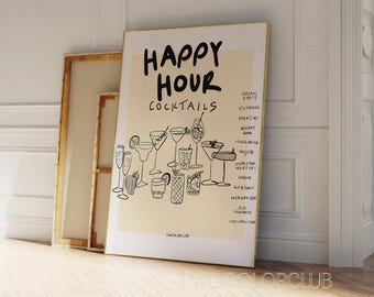 Happy Hour Cocktails Print: Barwagen Wandkunst (Digitaler Download)