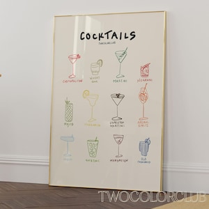 Stampa artistica di cocktail / Decorazione vivace per carrello bar (download digitale)