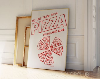 Wydruk artystyczny Klubu Miłośników Pizzy, dekoracja kuchni z włoskim jedzeniem (pobranie cyfrowe)