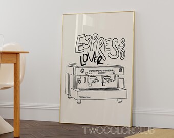 Impresión artística de máquina de espresso, decoración moderna para amantes del café (descarga digital)