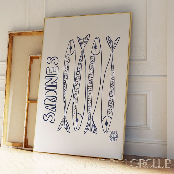 Sardines Print Digital Download, Blue Fish Print, Coastel Kitchen Art, Stacked Sardines Printable, Fish Lover Gift