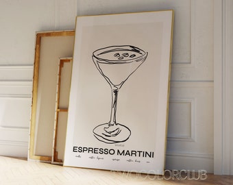 Szkic Espresso Martini, dekoracja wózka barowego (pobranie cyfrowe)