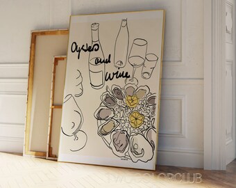 Oyster and Wine Kitchen Art Print, Culinary Foodie Decor (Digital Download)