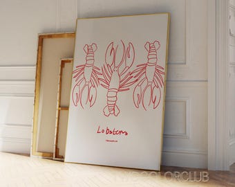 Red Lobster Sketch Art Print, Coastal Kitchen Decor (Digital Download)