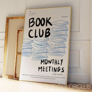 Quadro para Clube do Livro | Elegante Pilha de Livros Azuis para Parede (Download Digital)