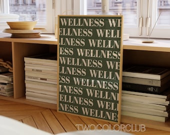 Wellness Typography Print, Green & White Wall Art (Digital Download)
