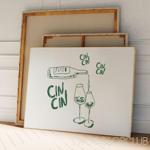 Cin Cin Printable Bar Cart Prints Artful Kitchen Print Wine Art Landscape Green Cin Cin Art Digital Download