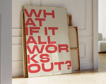 Positive Quote Art Print, Red Beige Typography (Digital Download)