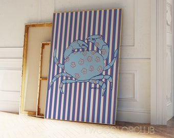 Blue Crab Flower Print, Coastal Bathroom Art (Digital Download)