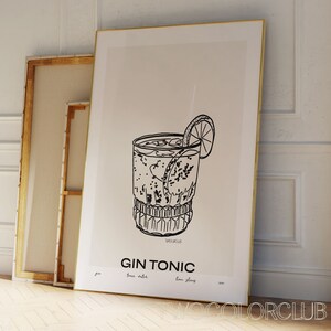 Gin Tonic Print Digital Download, Cocktail Recipe Wall Art, Classic Gin Cocktail Print, Modern Bar Cart Art, Printable Coktail Posters