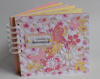 Perpetual diary, important dates, birthday calendar, butterflies, flowers, pink, fuchsia