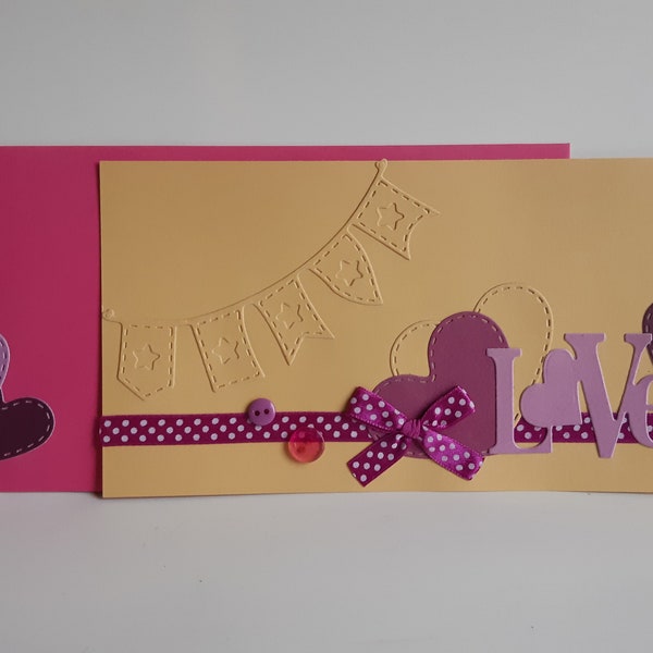 Carte de Saint Valentin, Amour, Love, coeurs, ruban, scrapbooking, carte avec enveloppe