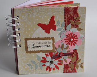 Perpetual diary, birthday calendar, important dates diary, butterfly, flowers, lace