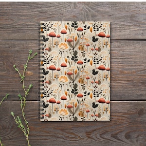 Mushroom Pattern Journal, Mushroom Notebook, Nature Journal, Cottagecore Journal, Dream Journal, Mushroom Gift, Spiral Bound Journal