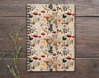 Mushroom Pattern Journal, Mushroom Notebook, Nature Journal, Cottagecore Journal, Dream Journal, Mushroom Gift, Spiral Bound Journal