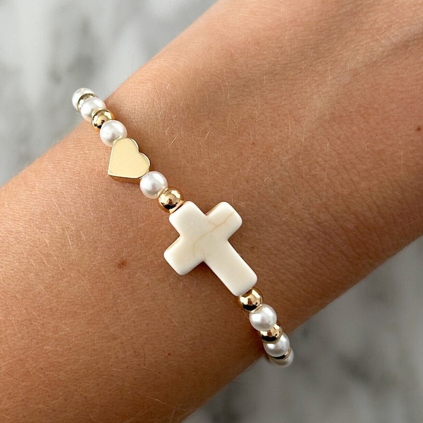 Pulseira de cruz para mulheres, presente cristão para ela, joias religiosas para mulheres católicas, presente para madrinha, joias com cruz, presente para confirmação