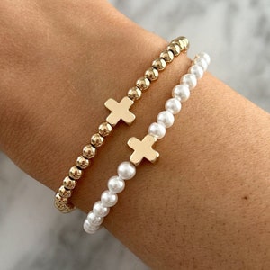 Gold Plated Cross Bracelet Women Crucifix Jewelry Good Vibes Bracelet Spiritual Gift Christian Jewelry Gold Cross Baptism Gift for Adult