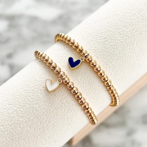 Dainty Bracelet with Heart Charm Bracelet for Bridesmaid Matching Gift for Her Birthday Gift Jewelry with Heart Beaded Bracelet Small Beads