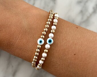 14k Gold Plated Bracelet Evil Eye Protective Jewelry Good Vibes Gift Greek Eye Jewelry Mati Gift Traditional Greek Protective Eye Bracelet
