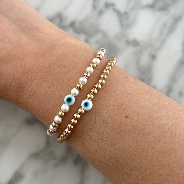 14k Gold Plated Bracelet Evil Eye Protective Jewelry Good Vibes Gift Greek Eye Jewelry Mati Gift Traditional Greek Protective Eye Bracelet