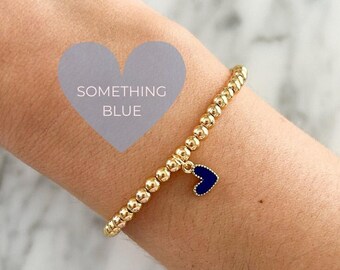 Braccialetto con ciondolo Something Blue per accessori da sposa, regalo per il giorno delle nozze, gioielli da sposa blu con braccialetto a forma di cuore blu