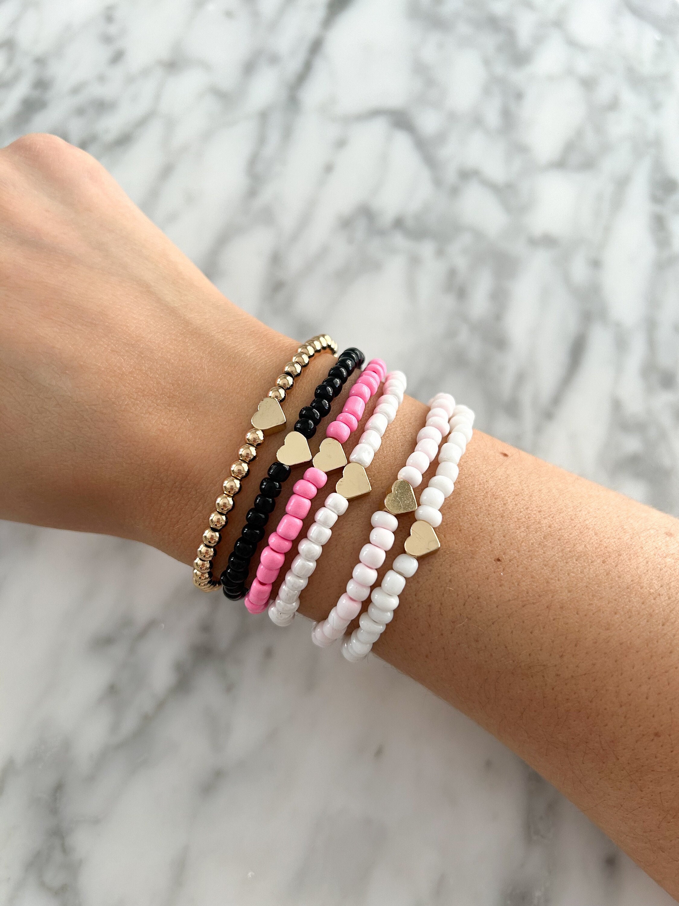 Gold Heart Beaded Bracelet Delicate Heart Jewelry Gold Stacking 
