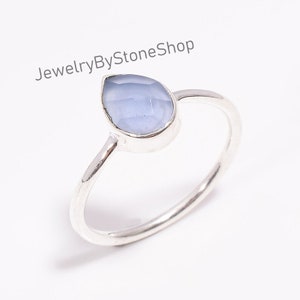 Aqua Chalcedony Ring 925 Silver Ring Boho Engagement RingPear Aqua Calcy Sterling Silver Ring Hand Crafted Bohemian Ring Pear Aqua Ring