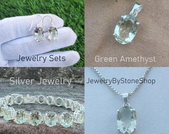 Natural Green Amethyst Gems Jewelry Sets Earring/Pendent/Necklace/Bracelet 925 Sterling Silver Jewelry Sets Women Gift Anniversary Gift