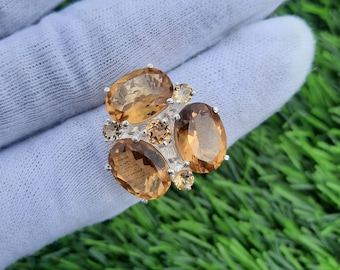 Citrine Sterling Silver Jewelry Set: Ring, Earrings, Pendant, Bracelet