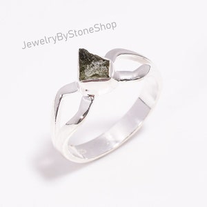 Moldavite Engagement Ring Wedding gift Raw Moldavite Silver Ring