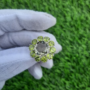 Handmade Amethyst & Peridot Ring: 925 Sterling Silver Wedding Jewelry