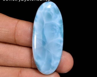 Natural Larimar Cabochon: Artisan Cut Dominican Blue Gemstone (43X18X7MM)
