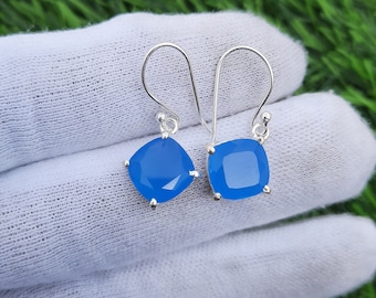 Blue Calcite Earrings: 925 Sterling Silver Cushion Jewelry