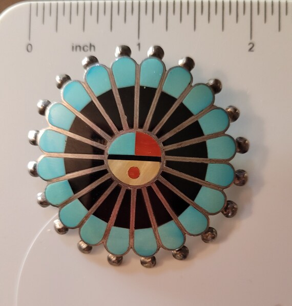 Zuni mosaic brooch with pendant loop. - image 3