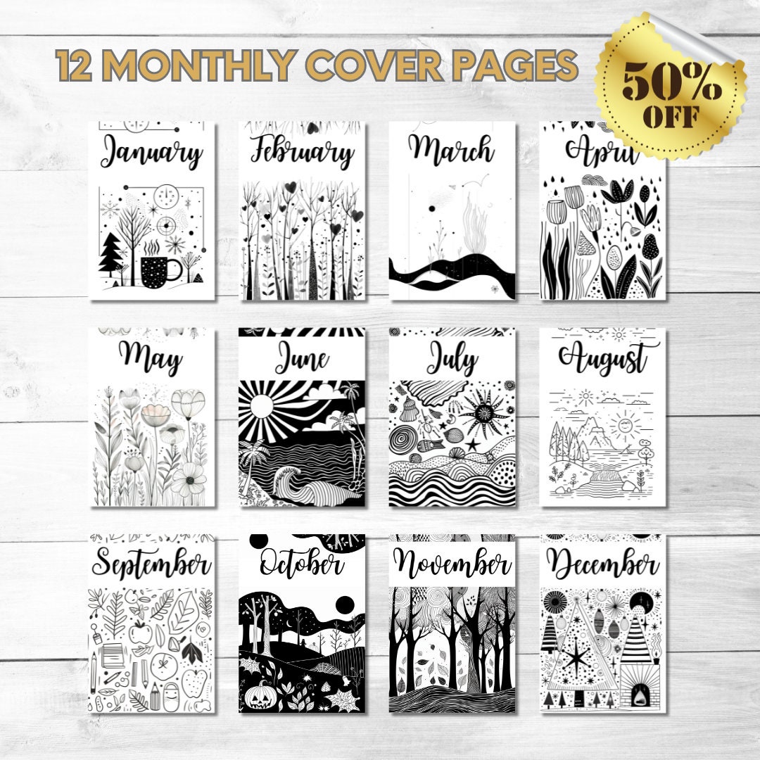 12 Monthly Cover Pages PRINTABLE Cover Page Monthly Planner Cover Page ...