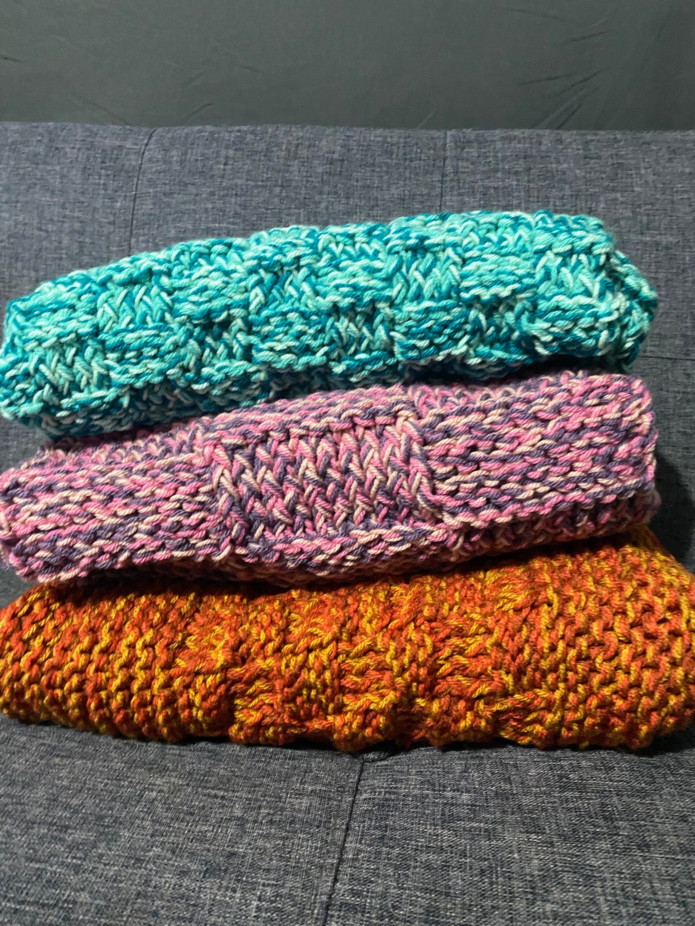 Hand Knitted Marled Triple Yarn Blanket Throw Orange / Autumn Mix