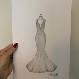 オープニングオファー*手描きのパーソナライズされたウェディングドレスの鉛筆画